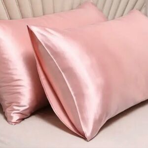 Silky Pink Pillowcase Set with FREE matching sleep mask (fits standard pillow)